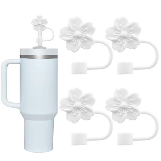 Силиконовая соломенная крышка, 10 мм, с цветочным узором, соломенные топперы, персиковый, безопасный, удобный для переноски