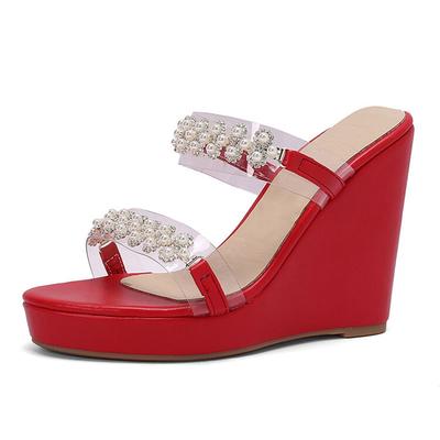 2025 Новая летняя мода Клиновидные сандалии Прозрачные 11см Высокий каблук Женские шлепанцы Уличные Сексуальные шлепанцы sandalias de mujer WSH5048