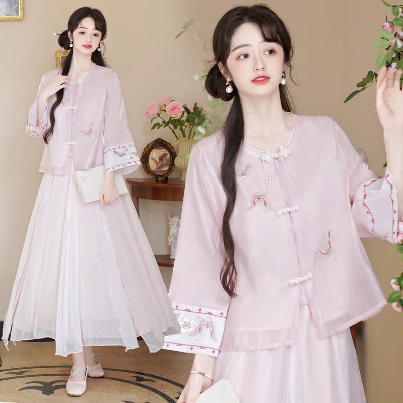 Новый китайский ретро вышитый костюм для чаепития ханьфу для женщин