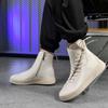 Fashion Luxury Men's Beige High Top Sneakers Leather Casual Sneakers Men Flat Designer Shoes Breathable Hip Hop Sport Shoes Man