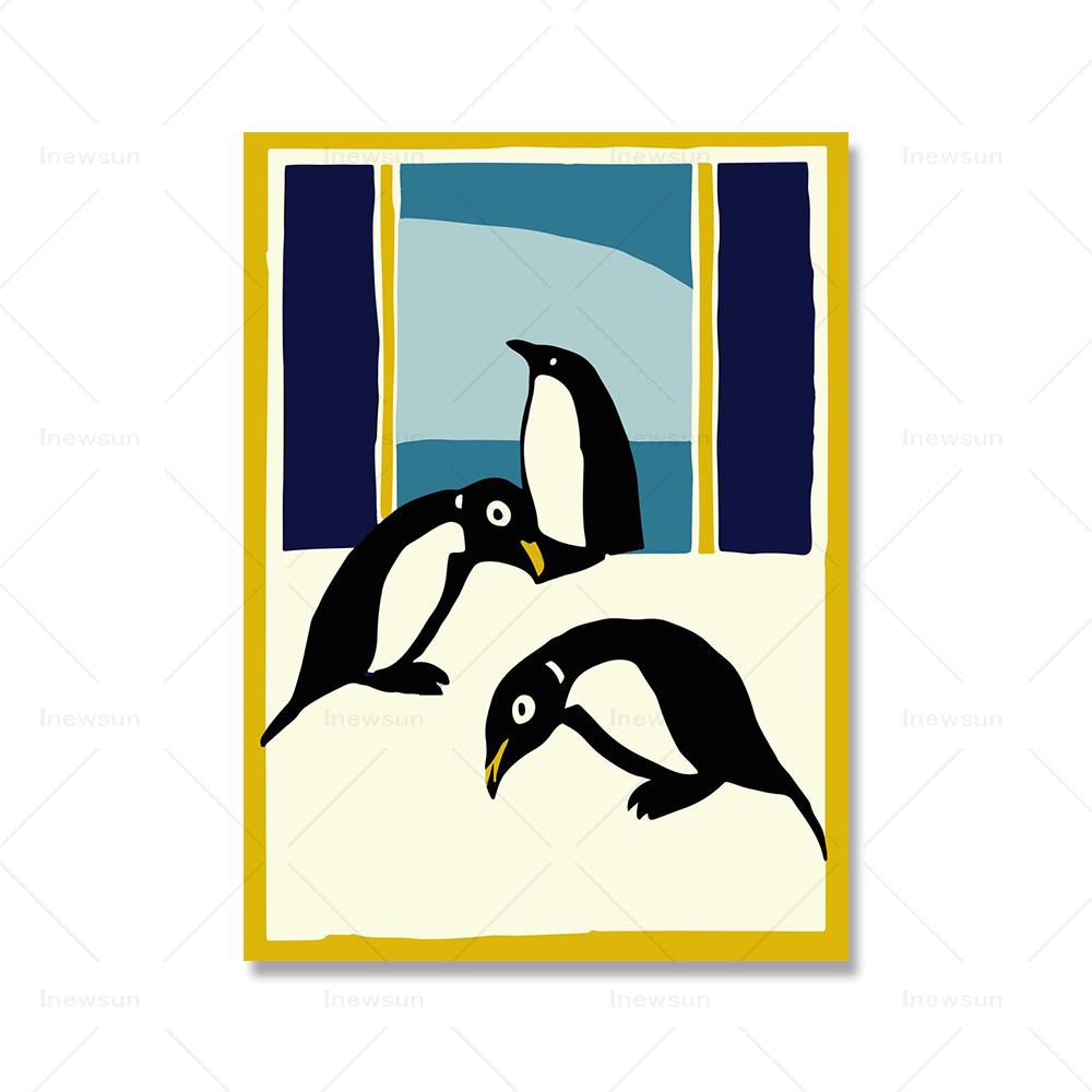 Cute Penguin Couple Poster Art Prints Scandinavian Hugging Penguins Family Wall Canavs Painting Nordic Kids Room Home Decor