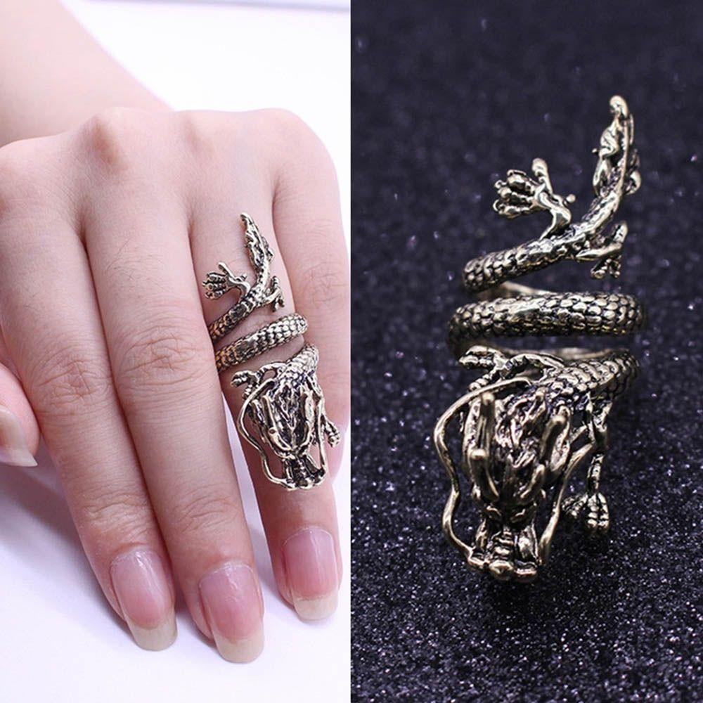 Аксессуары Подарочный Панк Высокое Качество Регулируемый Уникальный Дизайн Китайского Дракона Кольцо Моды Многослойный