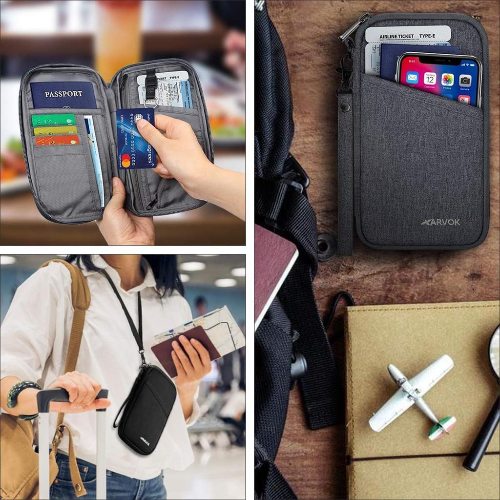 Паспортный шейный кошелек RFID-защита Паспорт Легкий 140 г x 13 Большой Удобный шейный ремешок Ручной паспорт Путешествие Дорожная сумка [ARVOK] Чехол, ремешок, 2-сторонний,