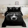 3D Bear Comforter Set Fierce Animal Black Theme Duvet Insert For Adult Women Scary Eye Cool Bear Quilted Duvet Bedding Comforter