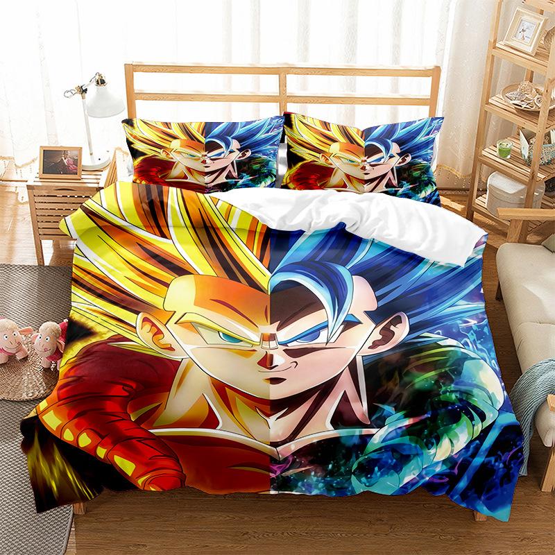 Новый мультяшный комплект постельного белья с принтом Dragon Ball, детское постельное белье, пододеяльник, наволочка, простыня/комплект двуспального размера, удобное украшение для дома