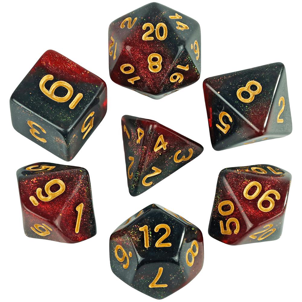 7шт. Многогранные игральные кости DND, набор игральных костей для смешивания цветов D4-D20 с блестящим порошком, потрясающий эффект для настольных игр TRPG DNDGame