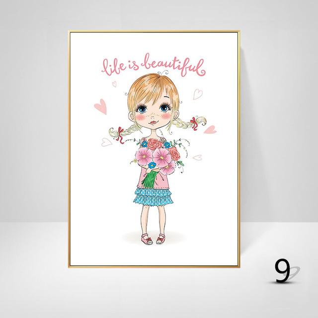 Скандинавский стиль, украшение для детской комнаты, детский сад, современный мультфильм, декоративная картина для маленькой девочки, настенное искусство, холст