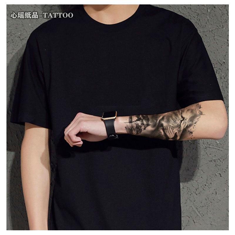 Лев Сова Черный Костюм Timberwolf Имитация Татуировки Половина Руки Водная Переводная 3D Татуировка Наклейка