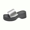 Muffin thick-soled small one-word slippers women's shoes wear 2025 new summer silver sandals