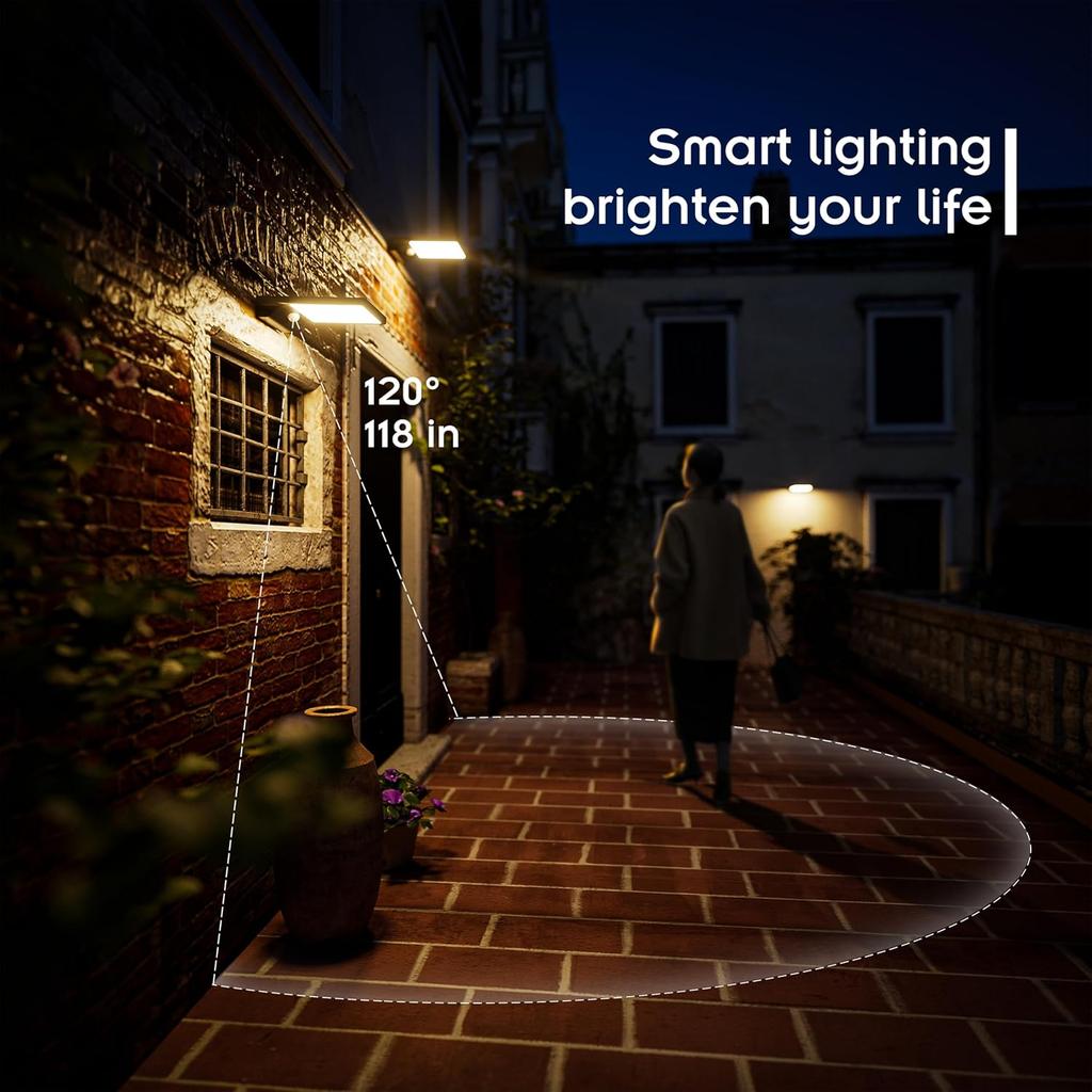 (2 Pack) Solar Outdoor Wall Light, Waterproof, 2025 Model, 2000mAh, 350 Lumens, 3 Modes, 3000K Warm White, Motion Sensor, for Fe