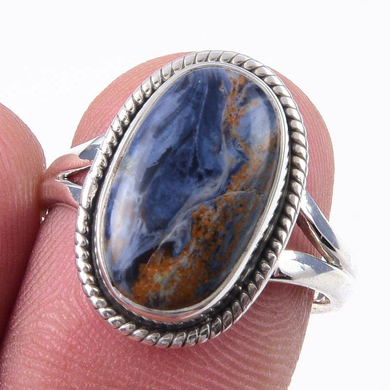 Кольцо из чистого серебра 925 пробы с натуральным драгоценным камнем Питерсит, размер 7, G7o89