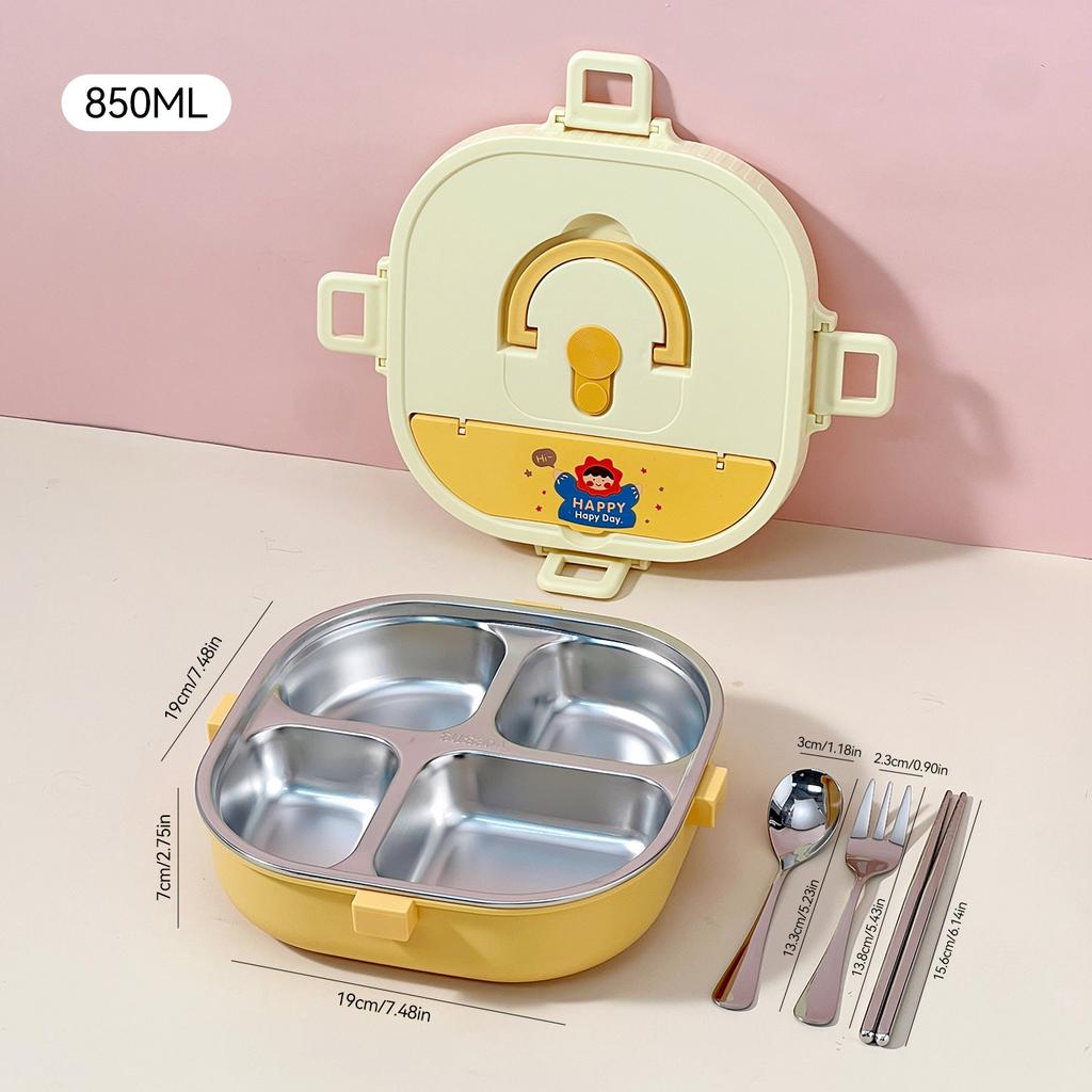 850/900Ml 304 Stainless Steel Divided Bento Box With Cutlery Large Capacity Leak Proof Lunch Box Student Kids Lunch Container