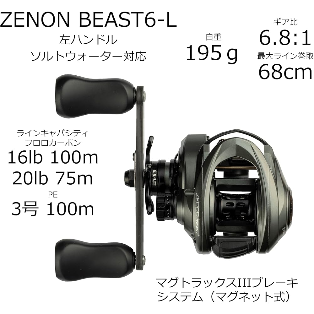 Катушка AbuGarcia Zenon Beast6-L Леворукая мультипликаторная Катушка для пресноводной рыбалки