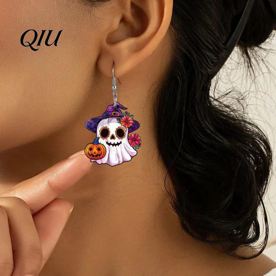 Decorative Earrings 1 Pair Mexico Day of The Dead for Women, Acrylic Halloween Women Flower Ghost Dangle Drop Costume, Cosplay Party Holiday