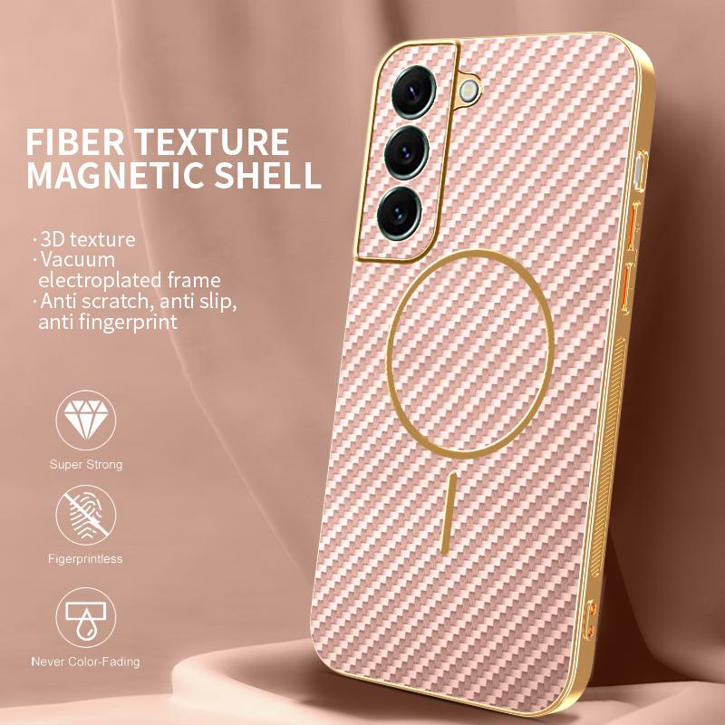 For Samsung Galaxy S22+ 5G Phone Case Carbon Fiber Textured Electroplated TPU Back Cover