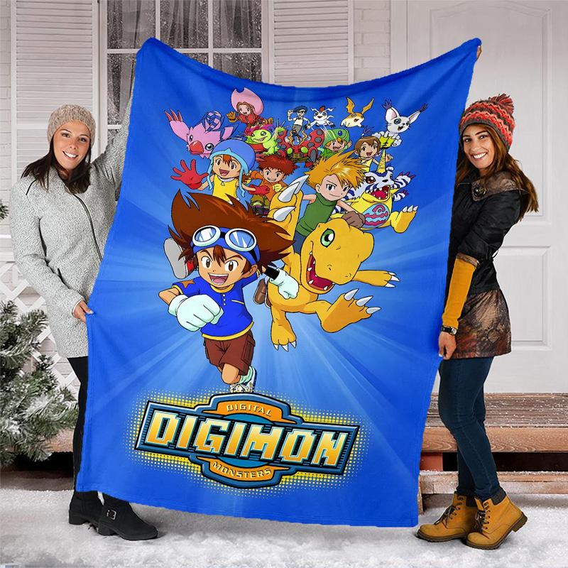 1pc Digimon Theme Blanket - Digital Print, Polyester, Cozy for All Seasons, Perfect for Outdoor, and Travel
