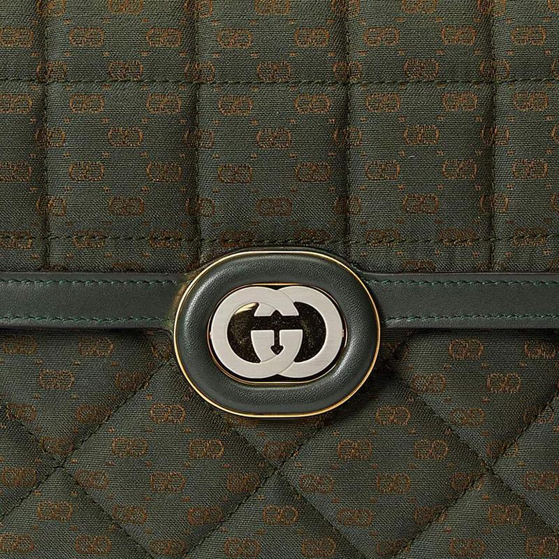 Gucci Deco Double G Logo Quilted Canvas Tote Crossbody Bag Women bags Dark-Green 740834-9AACL-3060