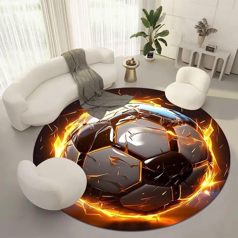 Fire Flame Football Theme Flannel-printed round floor mats are slip-resistant Suitable for living bedroom terrace garden carpets