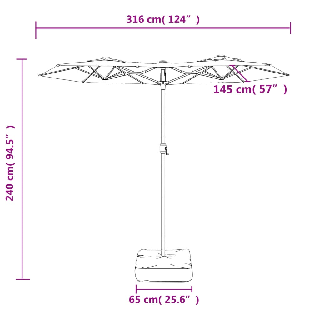 Double Sun Umbrella Sand White 316 x 145 cm