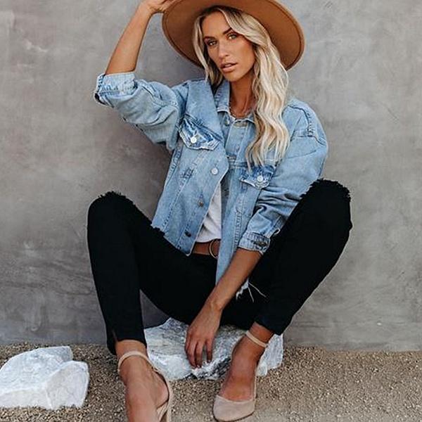 Denim Jacket Women, Street Hipster Loose Short Jacket with Raw Edges