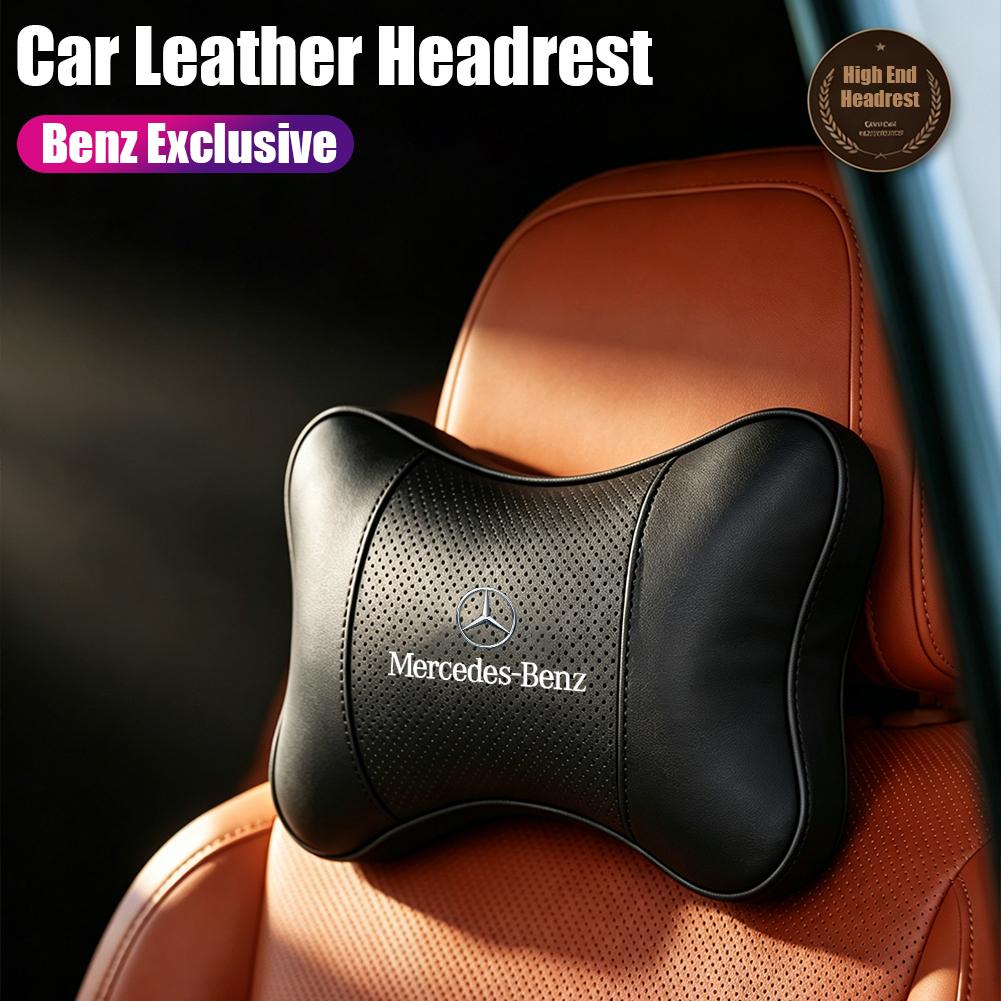 MEA4 1Pcs Breathable Leather Car Headrest Premium Interior Accessory For Mercedes-Benz GLC X253 X254 C-Class W205 W206 A-Class W177
