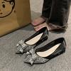 Fashion Pointy Bow Single Shoes Women 2025 New Crystal Pearl Rhinester Bridesmaid High Heel Work Shoes