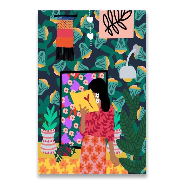 Абстрактная мода в стиле ретро для девочек, растение, собака, настенная живопись маслом, скандинавские постеры и принты, украшение для гостиной