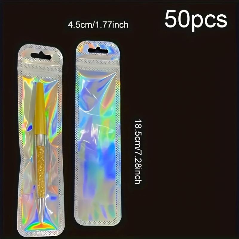 50/100 шт. Радужные лазерные подарочные мешочки, Многоразовые пакеты на молнии для косметики, украшений, ручек, органайзер, Радужные цвета