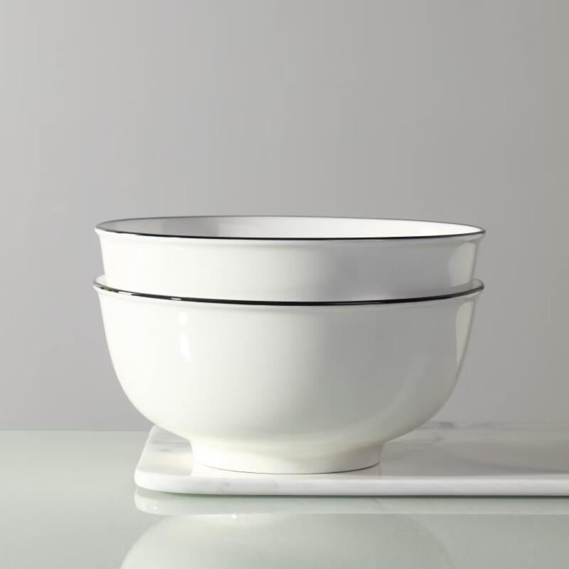Керамические суповые тарелки Jingdezhen с подглазурной росписью - 8 дюймов, Черная линия (Набор из 2)