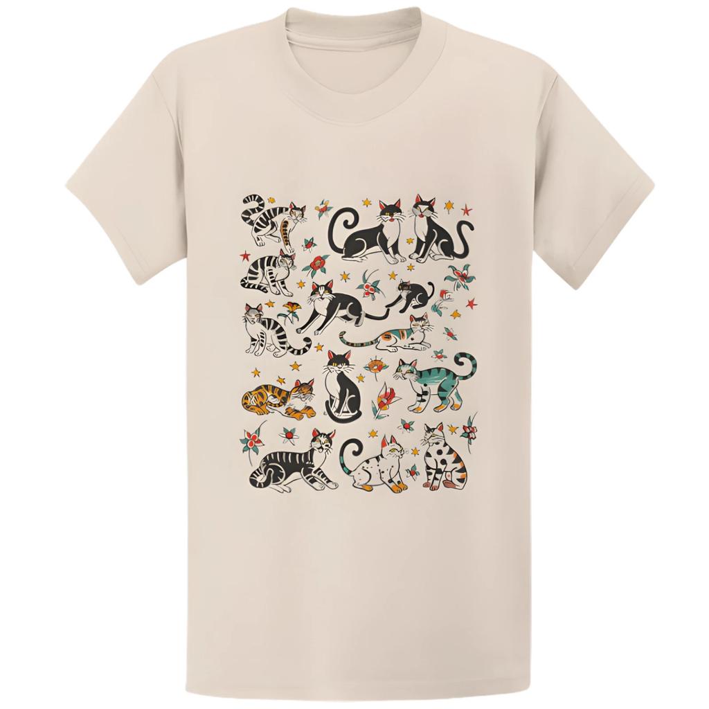 Vintage Tattoo Cat T-Shirt - 90s Traditional Flash Lucky Kitty Gift Tee