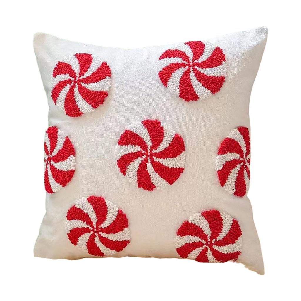 Christmas Embroidered Tufted Throw Pillow Luxe Polyester Decorative Cushion For Sofa Bedroom Holiday Home Decor