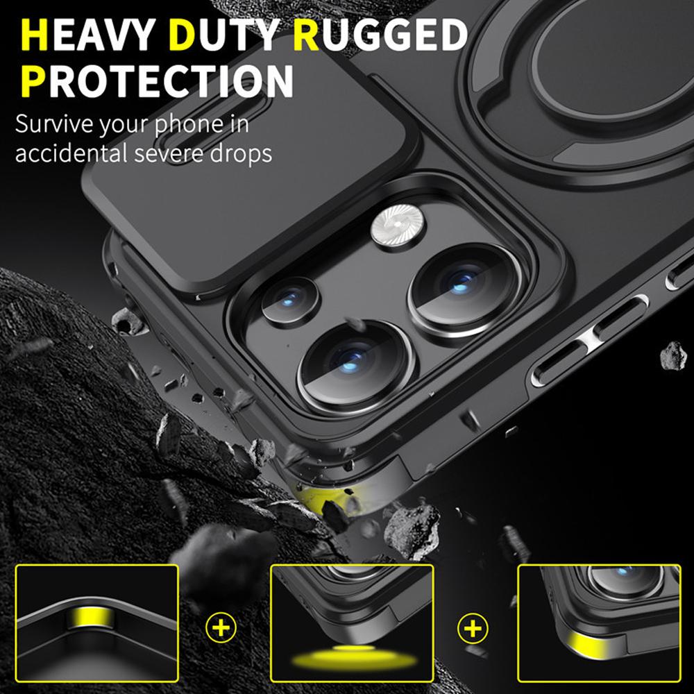 Magnetic Fold Stand Ring Bracket Phone Case For Xiaomi Redmi Note 14 13 Pro Plus 5G 4G 14S Slide Camera Cover Dual Layer Bumper