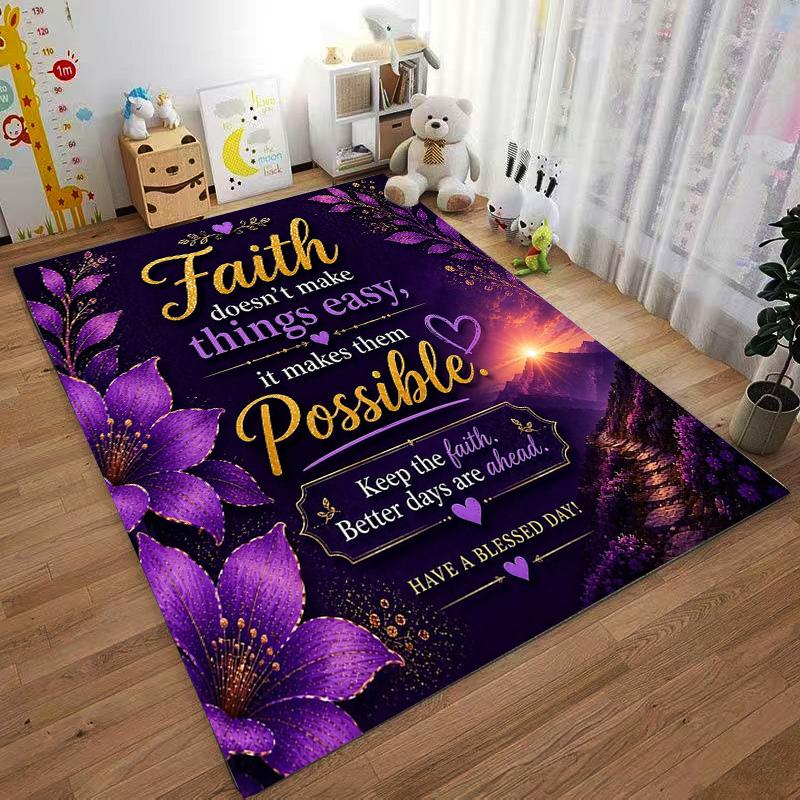 Faith-Inspired Purple Floral carpet Non-slip rug suitable for living room and bedroom sofas