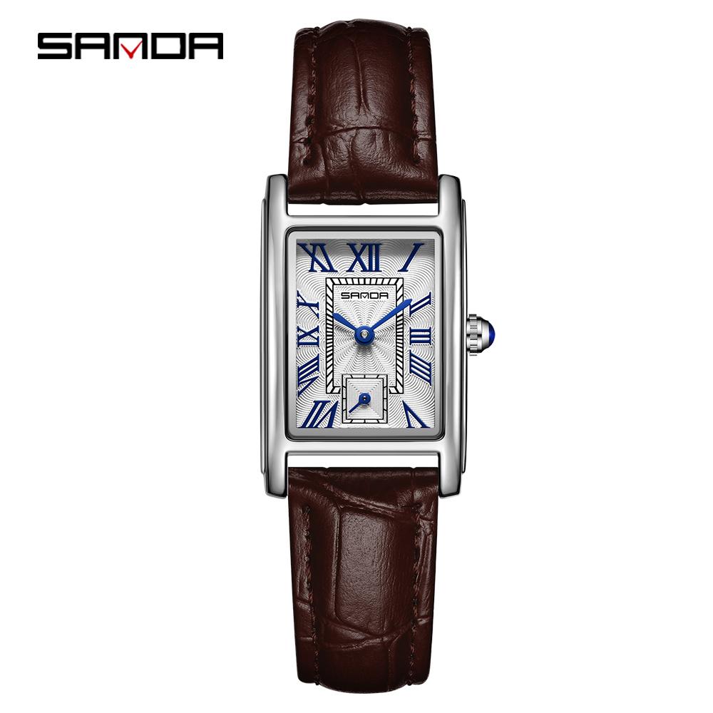 SANDA 1116 Fashion Women's Quartz Watch Square Steel Band Quartz Watch Roman Digital Waterproof Quartz Women's Belt Watch
