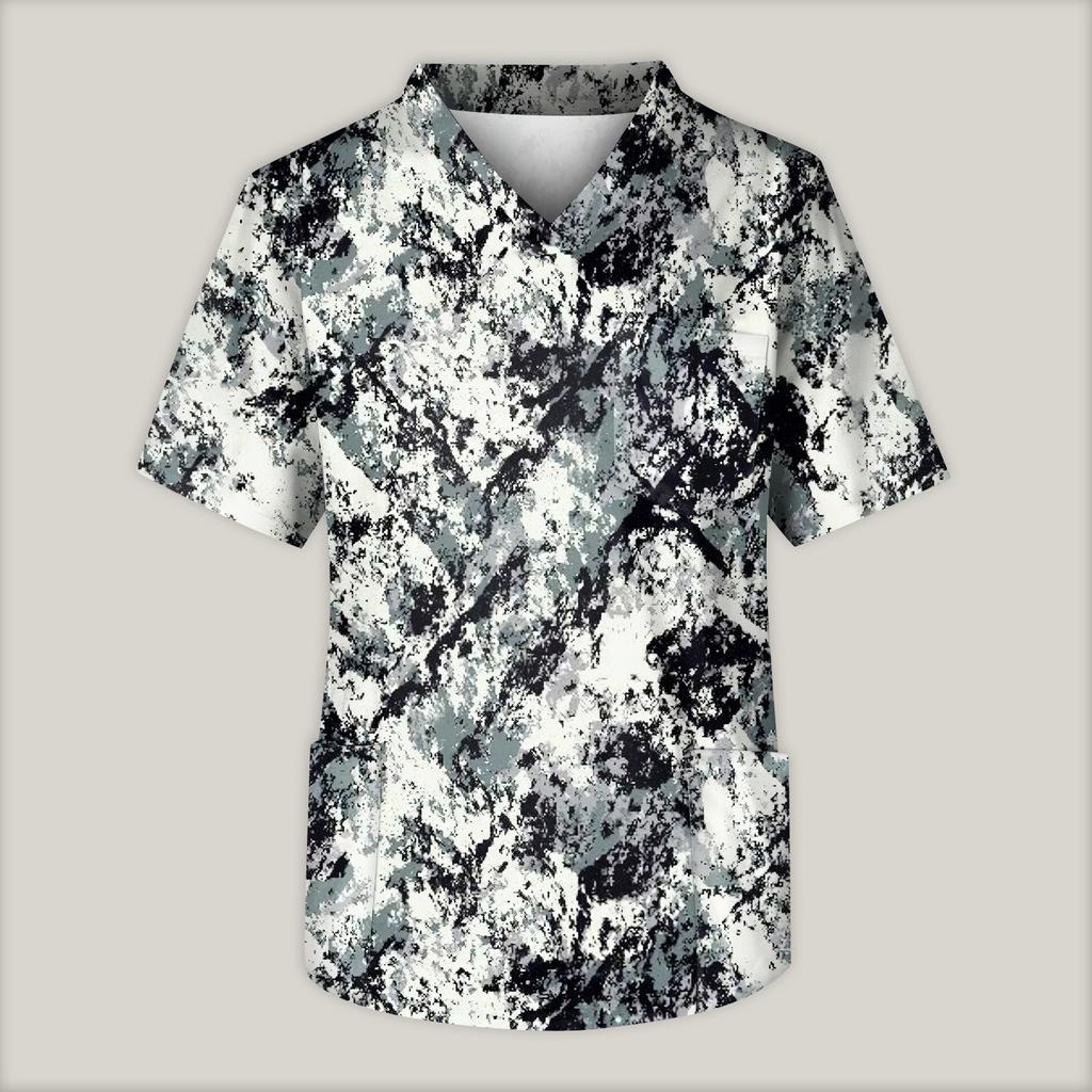 Мужская рабочая блузка с короткими рукавами и v-образным вырезом с принтом, топ с нагрудным карманом