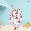 Meisjes Wit Ronde Hals Brede Bandjes Mouwloos Eendelig Zwempak Kerst Flamingo Print