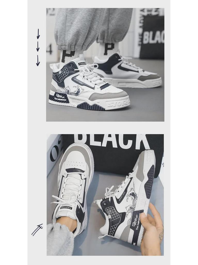 Мужские белые высокие кроссовки National Tide: Повседневная спортивная обувь, увеличивающая рост, на весну, лето и осень.