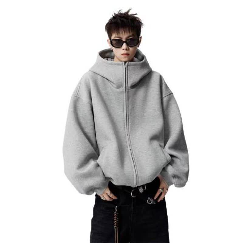 Unisex Heavyweight Double Zipper Hoodie, 300g - Sporty Loose Fit Cardigan for Spring and Autumn