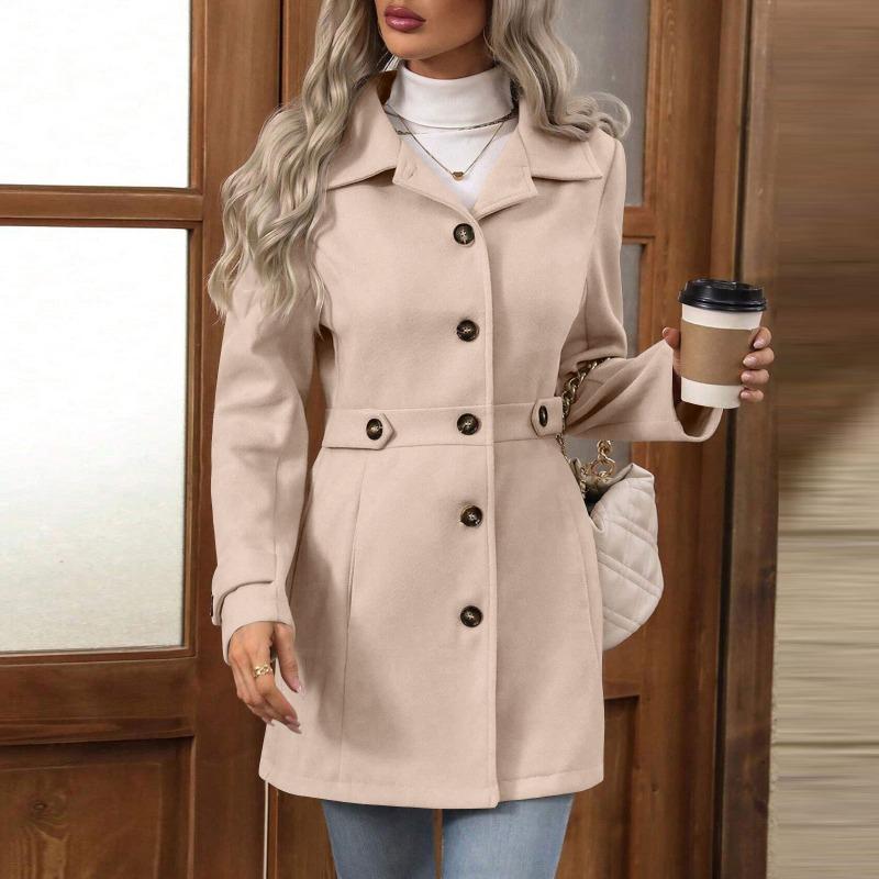 Women S Slim Fit Solid Color Single Breasted Lapel Coat