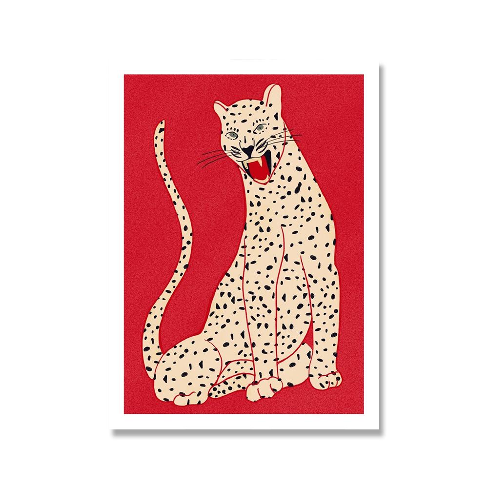 Nordic Abstract Animal Poster Красный Розовый Зеленый Тигр Не Теряет Сон Картина На Холсте Настенная Живопись Печать Картины Спальня Домашний Декор