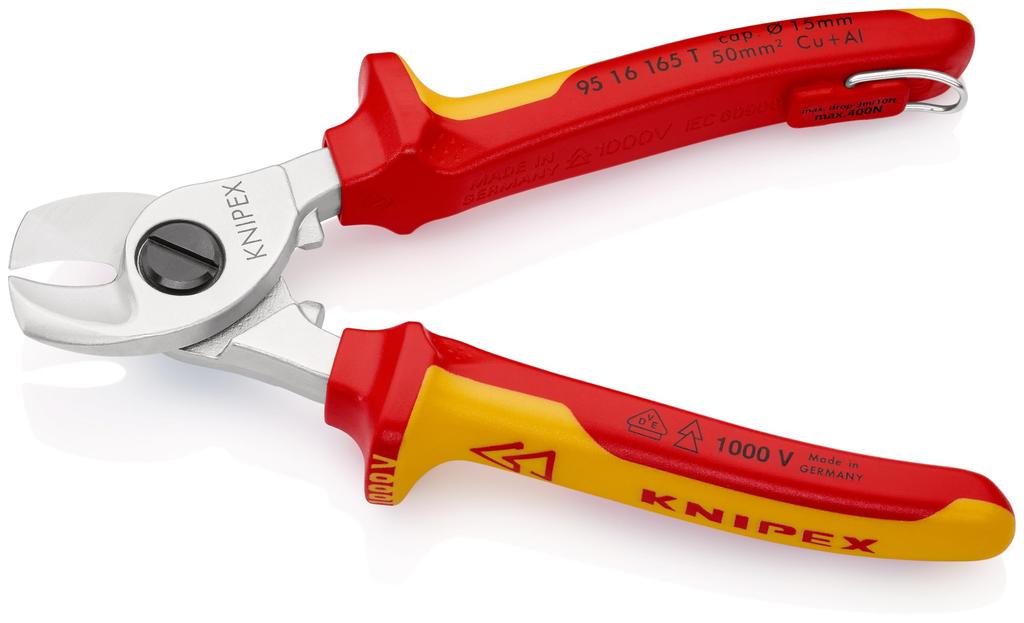 KNIPEX Кусачки для кабеля Изолированные кусачки для кабеля с защитой от падения 9516-165TBK, (черный) 9516-165TBK