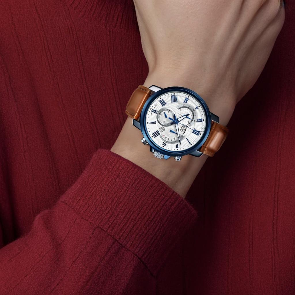 Casio 50M Водонепроницаемые Мужские часы с кварцевым механизмом и кожаным ремешком Белые BEM-520BUL-7A2