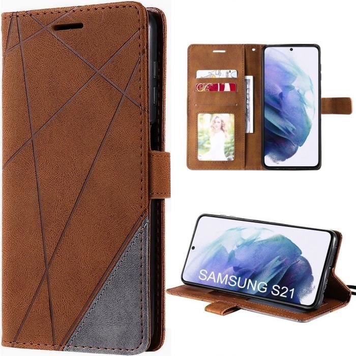 Coque pour Samsung Galaxy S21 Effet Cuir Antichoc Intégral Marron
