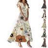 Women's Summer Casual Fashion Flower Printed Dresses V-Neck Short Sleeve Dresses