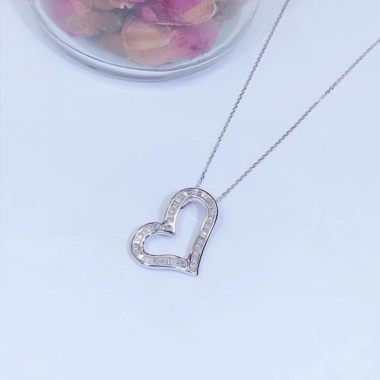 Mosanite New Product Fashionable and Versatile Commuter Ladder Square Full Diamond Heart Shaped Diamond Necklace