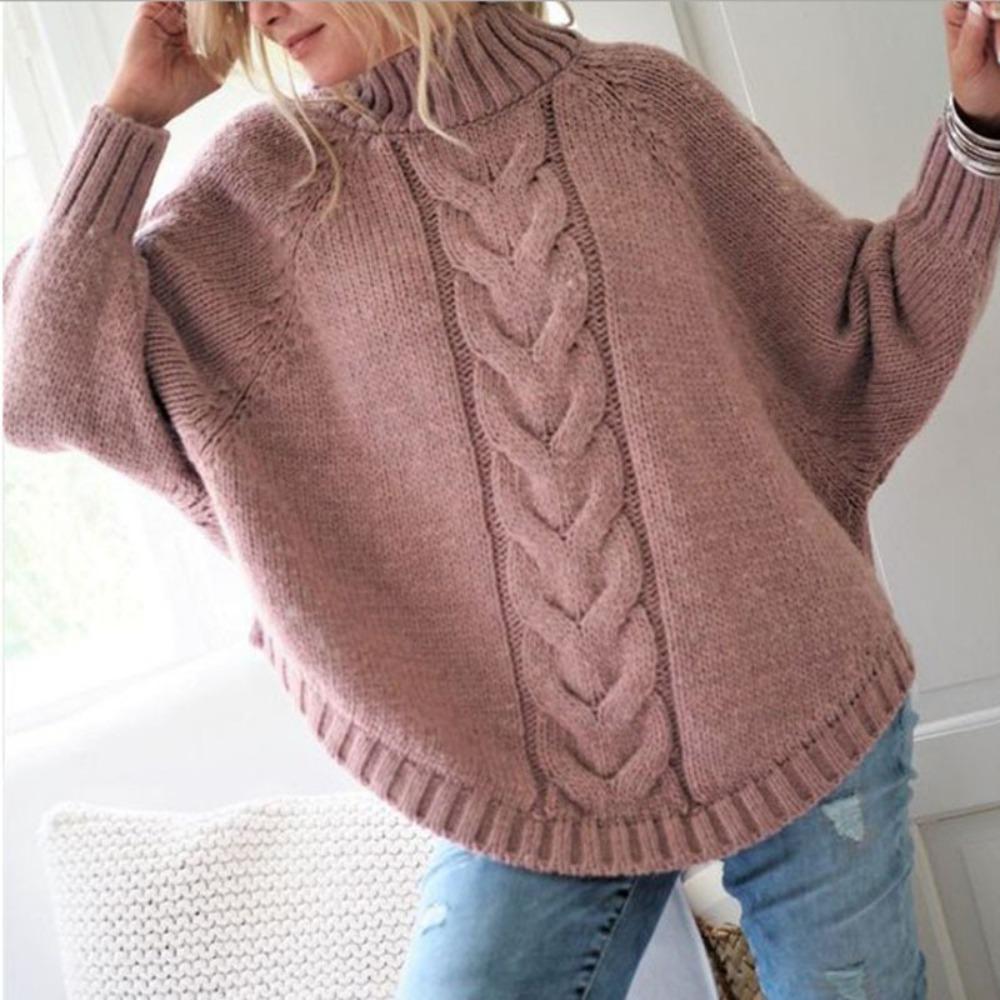 Women's Loose Bat Sleeve Fried Dough Twists Knit Pullover Sweater