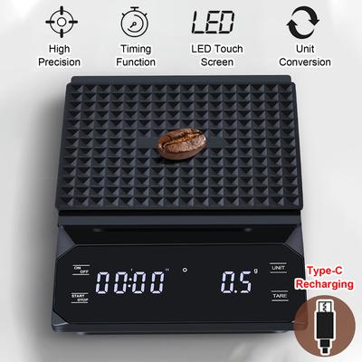 Цифровые кофейные весы Высокоточные кухонные весы 3 кг/0,1 г Перезаряжаемые весы с функцией таймера Кухонные инструменты для дома