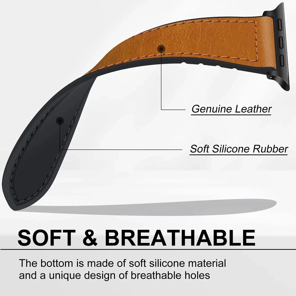 Кожаный+силиконовый ремешок для Apple Watch Band 49 мм 44 мм 45 мм 41 мм 46 мм 40 42 мм Магнитный браслет iwatch Series 10 9 8 SE 7 Ultra 2