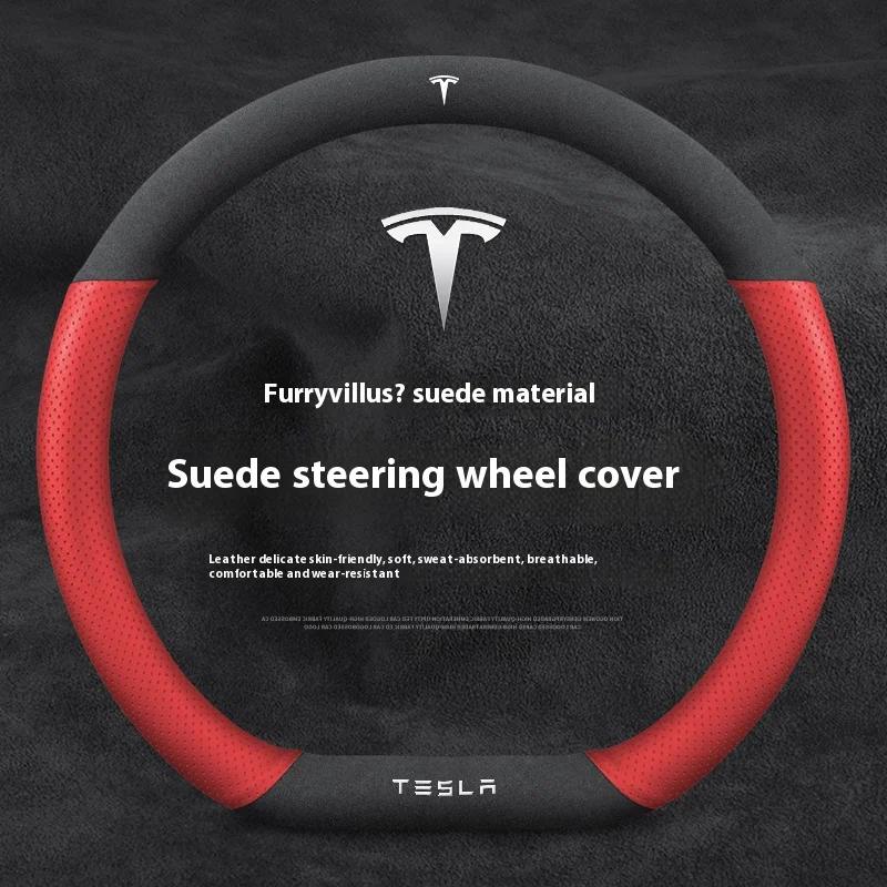 Car Suede Ventilate Anti-Slip Protector Steering Wheel Cover For Tesla Roadster Model 3 Model Y Model S Model X Accessories
