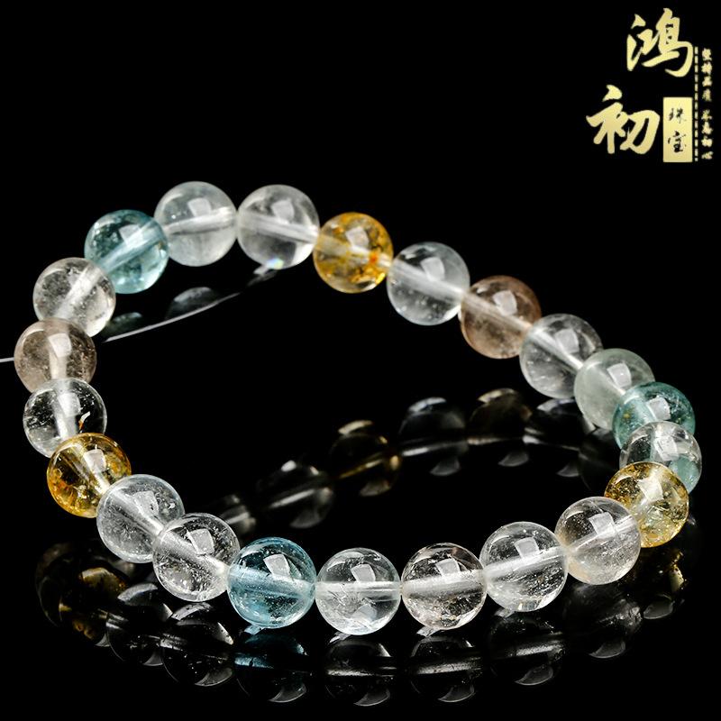 Браслет из натурального цветного топаза Hongchu Crystal 7A Модный прозрачный как лед браслет из круглых бусин топаза